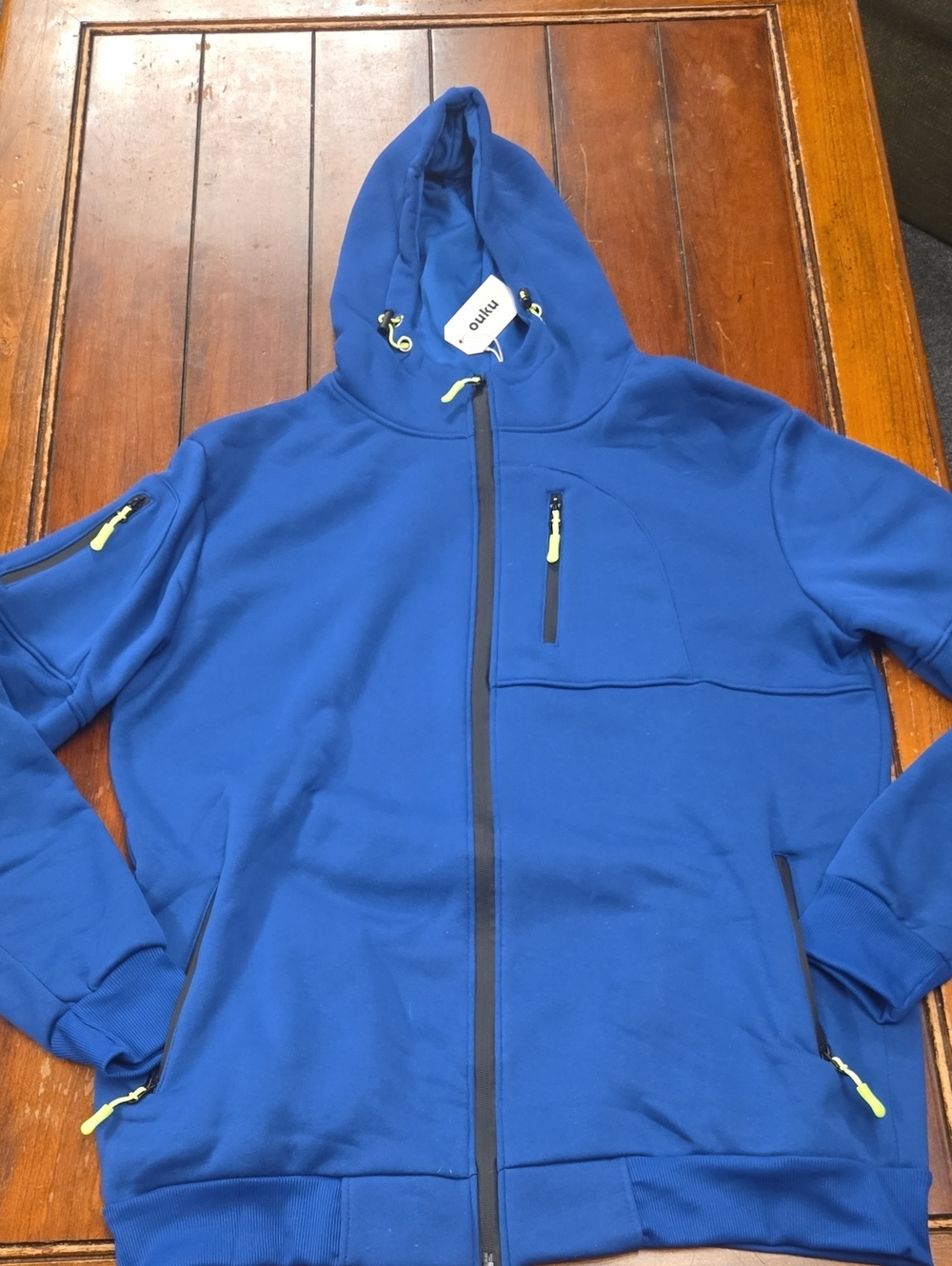 OUKU Men's Blue Hooded Zip Sweatshirt with Contrast Zippers